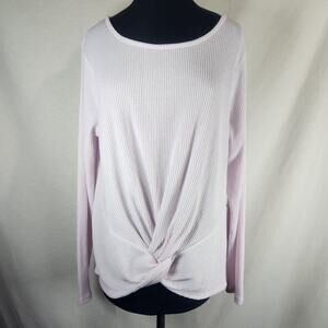Zella XXL Lightweight Pale Pink Sweater‎ Fine Rib Dramatic Hip Band Front Twist